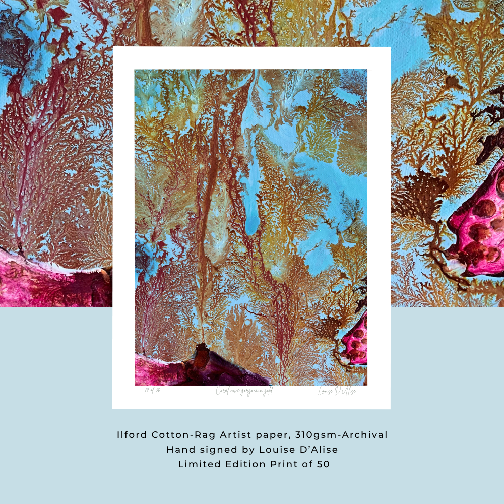 Artistic print with coral textures on a textured paper background